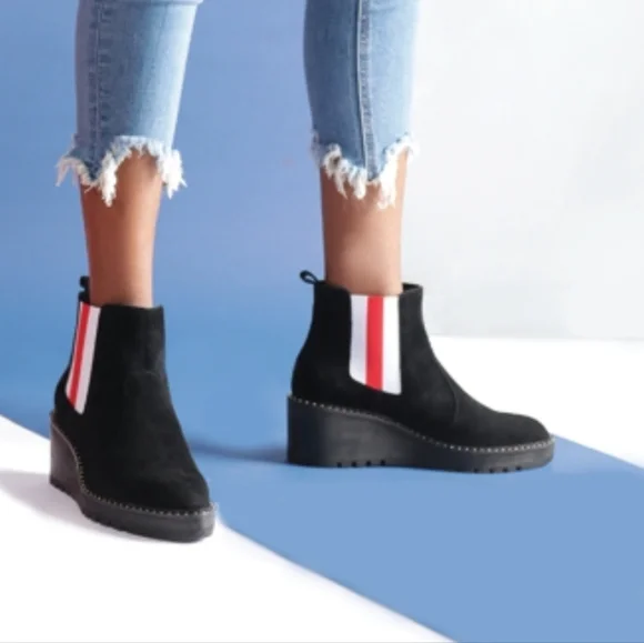 Cecelia New York GEMMA Ankle Boot Black Suede Wedge Size 7 - Picture 2 of 13